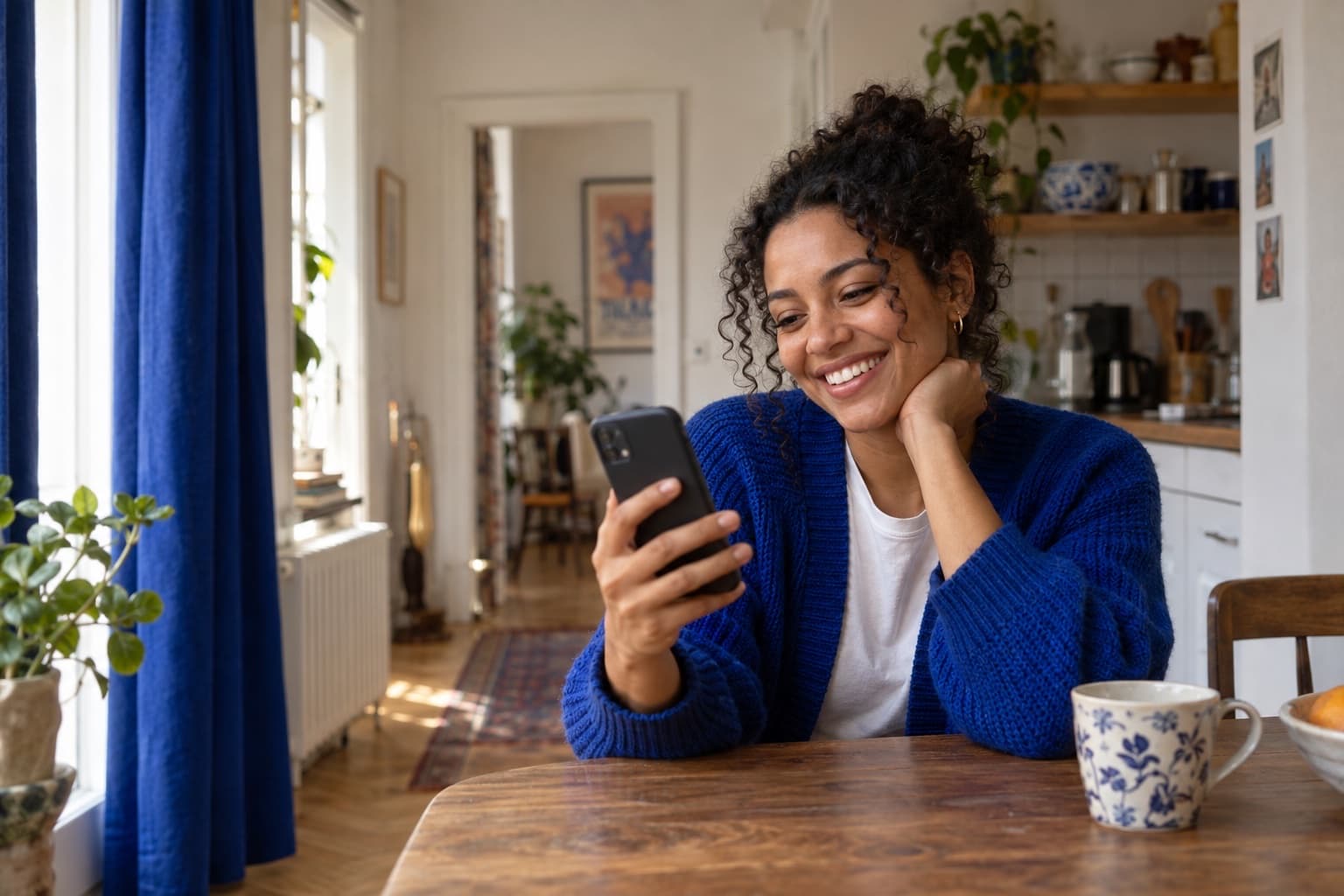 Une femme utilise son téléphone.