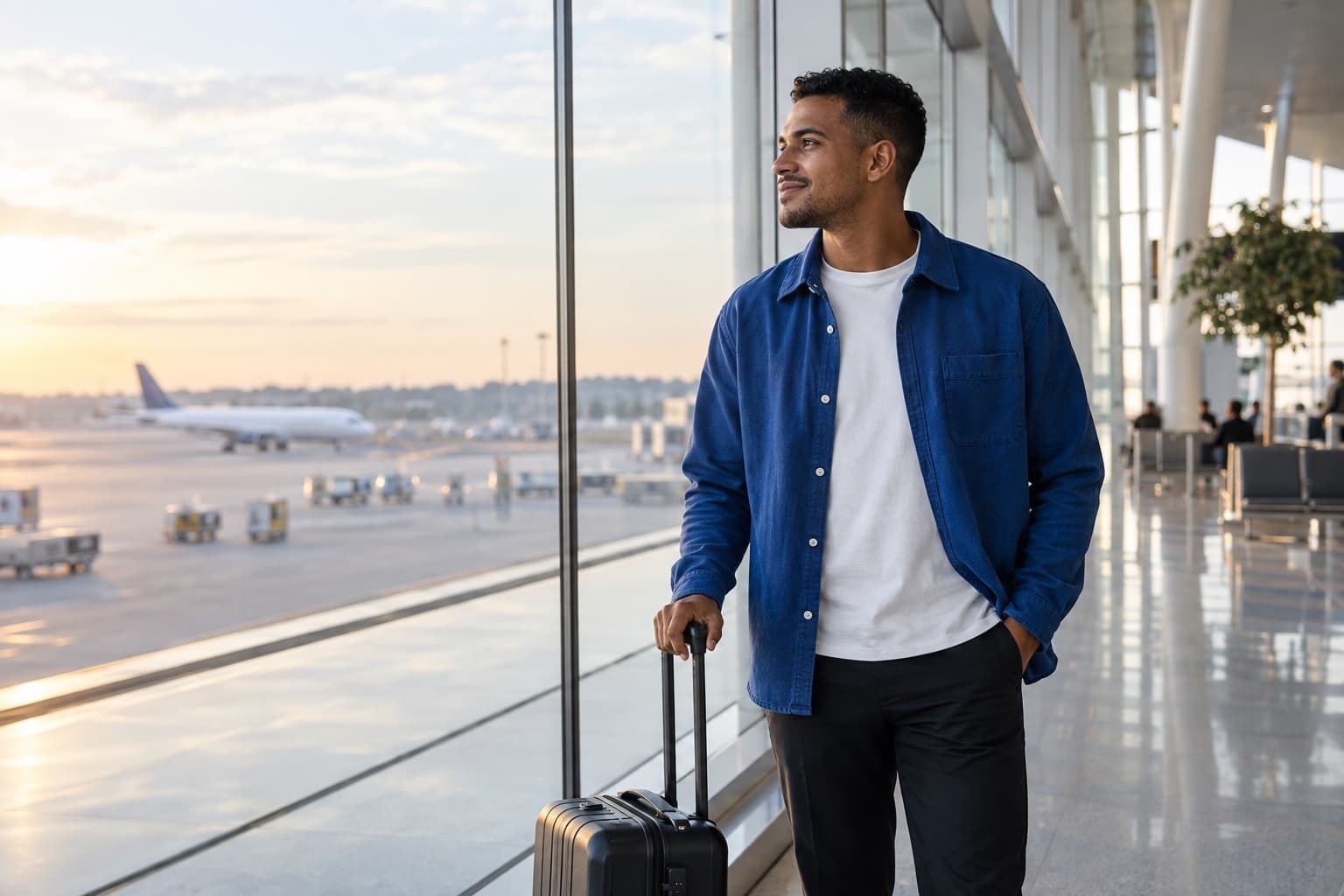 Un voyageur à l'aéroport.
